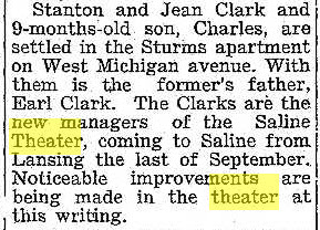 Saline Theatre - Saline Observer Oct 12 1950 New Managers Moving To Town (newer photo)